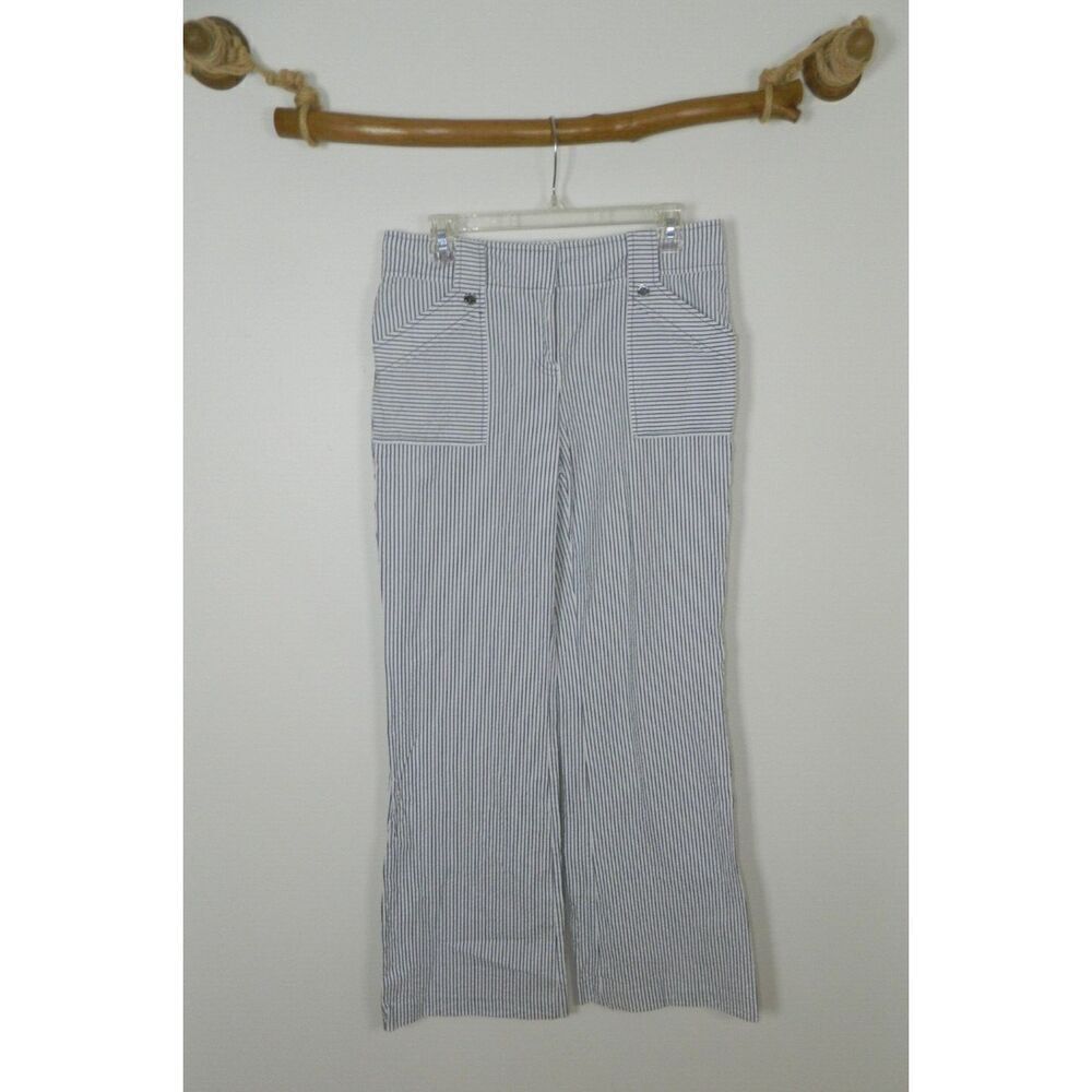 Tory Burch Pants Size 8 Blue White Striped Seersucker Flare Leg - Picture 5 of 12
